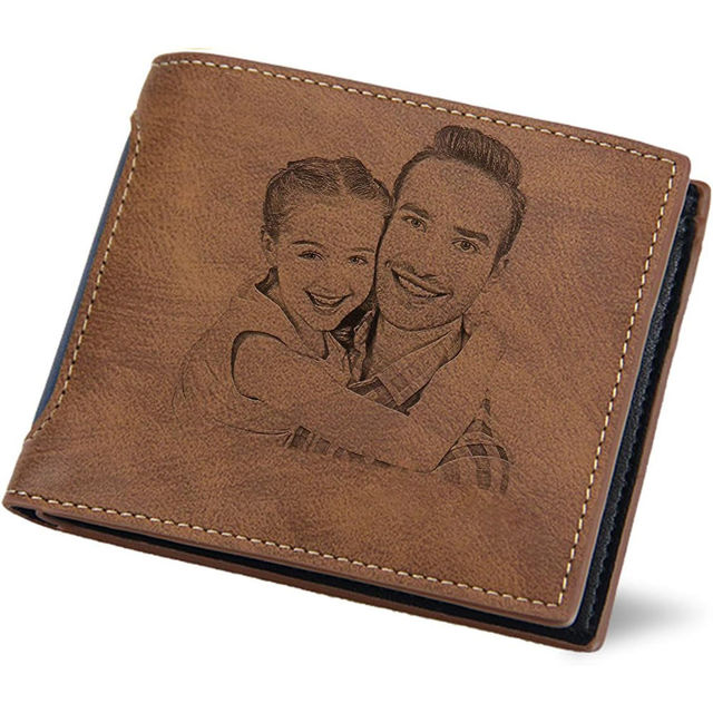 Picture of Custom Engraved Trifold Wallet - Personalized Photo Wallet for Men - Christmas, Birthday or Father's day Gift