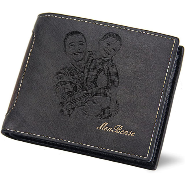 Picture of Custom Engraved Trifold Wallet - Personalized Photo Wallet for Men - Christmas, Birthday or Father's day Gift