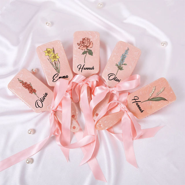 Picture of Personalized Birth Flower Airbag Hair Brush - Custom Bridesmaid Hair Brushes