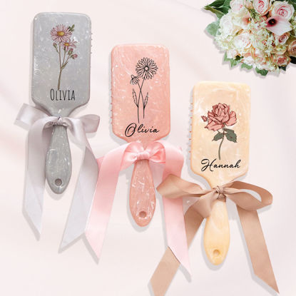 Picture of Personalized Birth Flower Airbag Hair Brush - Custom Bridesmaid Hair Brushes