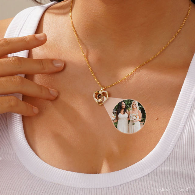 Picture of Custom Projection Image Necklace with Heart Pendant