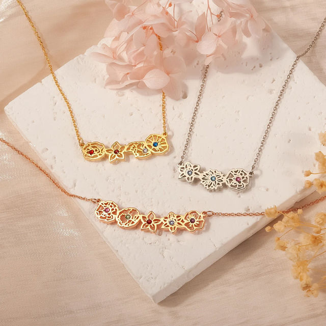 Picture of Custom Birth Flower Necklace with Birthstone|Combined Birth Flower Necklace|Bridesmaids Gift - Birth Flower Jewelry - Unique Family Gift Mother-Best Gifts For Her