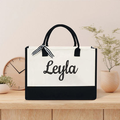 Picture of Custom Embroidered Name Tote Bags - Personalized Embroidered Tote Bags - Custom Text Canvas Tote Bags