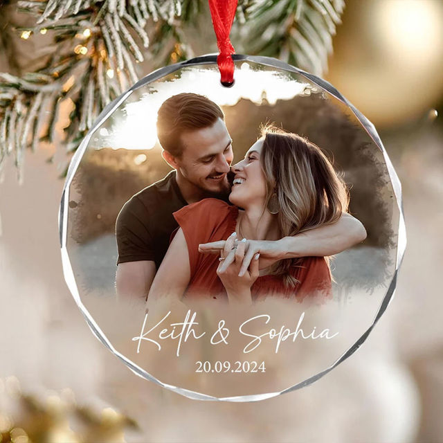 Picture of Couple Christmas Tree Crystal Ornaments with Photo - Custom Christmas Tree Ornament - Xmas Home Decor