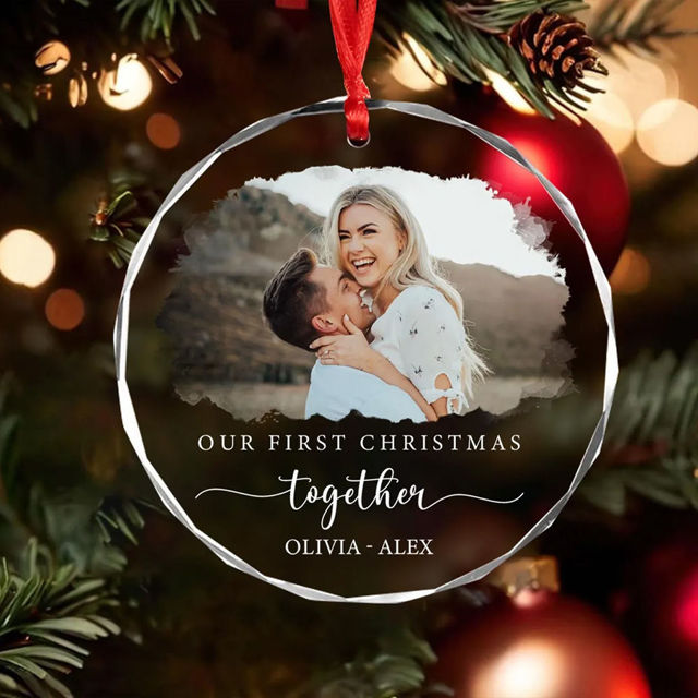 Picture of Couple Christmas Tree Crystal Ornaments with Photo - Custom Christmas Tree Ornament - Xmas Home Decor