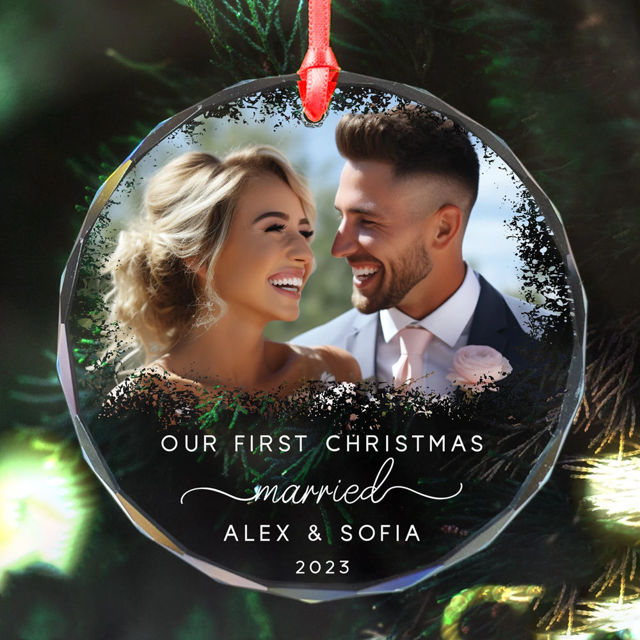 Picture of Couple Christmas Tree Crystal Ornaments with Photo - Custom Christmas Tree Ornament - Xmas Home Decor