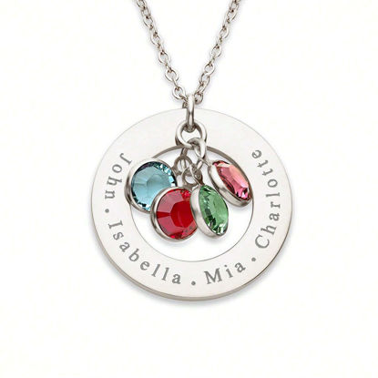 Picture of Personalized Name Necklace with Birthstones - Custom Circle Necklace with Names and Birthstones - Best Gift