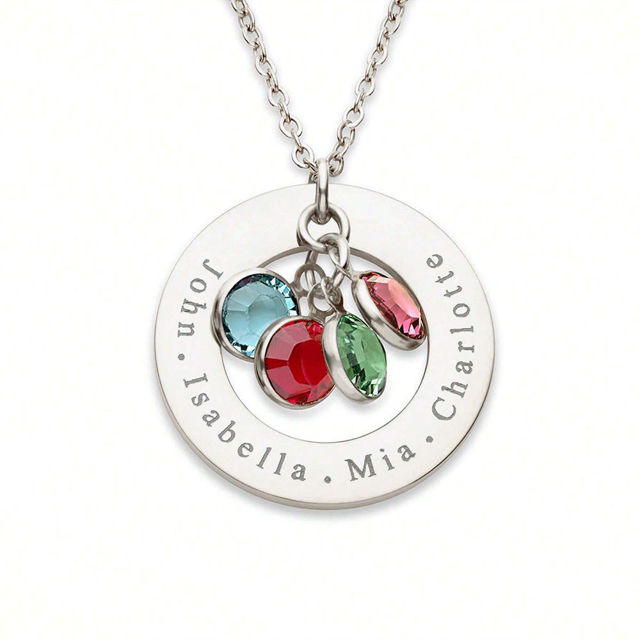 Picture of Personalized Name Necklace with Birthstones - Custom Circle Necklace with Names and Birthstones - Best Gift