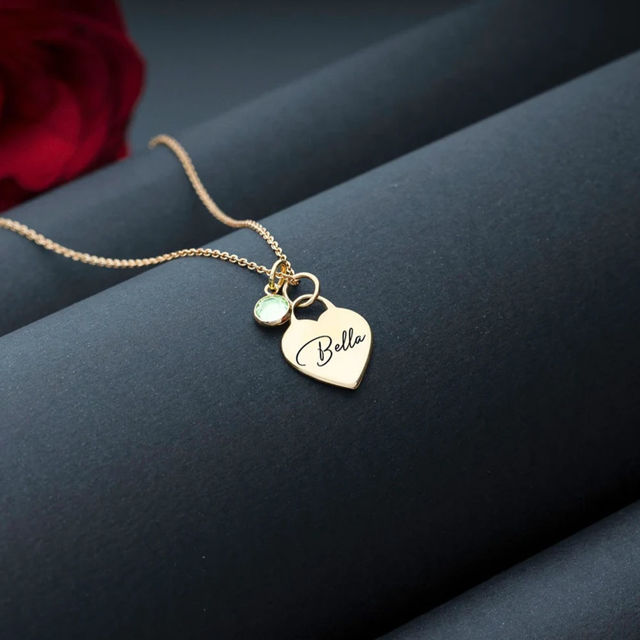 Picture of Personalized Name Necklace with Birthstones - Custom Heart Necklace with Birthstones