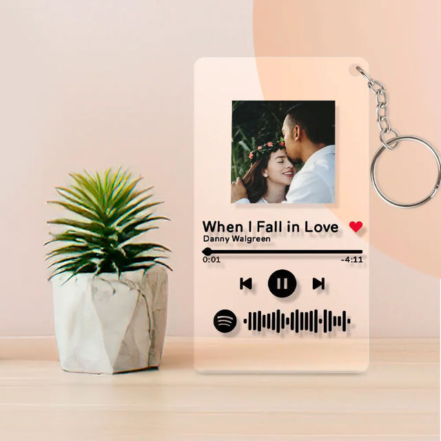 Picture of Spotify Custom Scannable Keychain - Spotify Plaque Photo Keyring - Music Picture Gift For Her