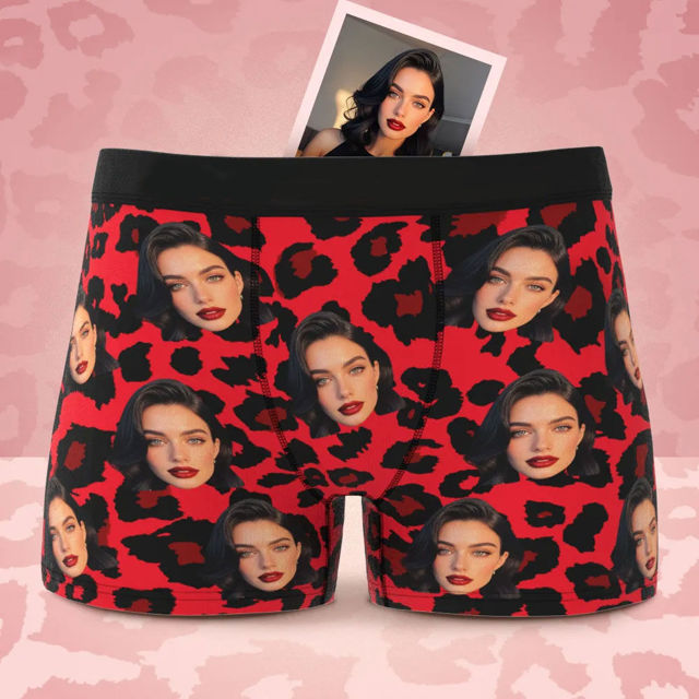 Picture of Custom Face Boxer Briefs - Sexy Red Leopard Print Boxer Briefs - Personalized Boxer Briefs