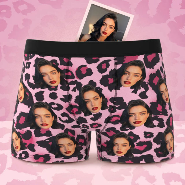 Picture of Custom Face Boxer Briefs - Sexy Pink Leopard Print Boxer Briefs - Personalized Boxer Briefs