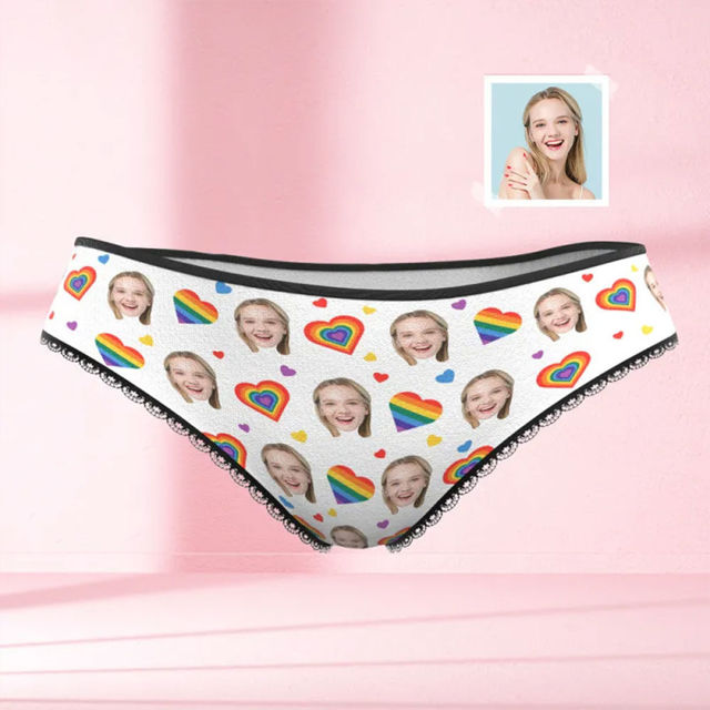 Picture of Custom Face Women's Panties Rainbow Hearts