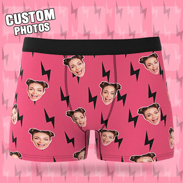 Image de Boxer personnalisé avec visage - Boxer rose avec éclair - Boxer personnalisé - Meilleur cadeau pour lui
