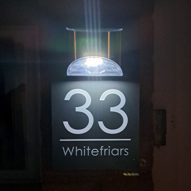 Picture of Custom Printing Black house sign with solar light - Acrylic Number Door Signs Plaque - LED Lit Numbers