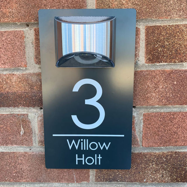 Picture of Custom Printing Black house sign with solar light - Acrylic Number Door Signs Plaque - LED Lit Numbers