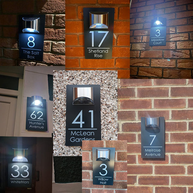 Picture of Custom Printing Black house sign with solar light - Acrylic Number Door Signs Plaque - LED Lit Numbers