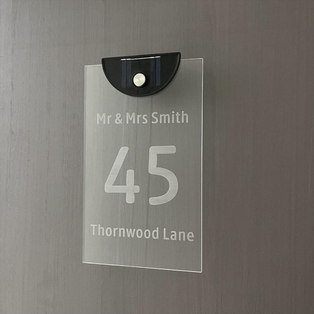 Picture of Custom Printing House Sign with Solar Light - Rectangle Acrylic Number Door Signs Plaque - LED Lit Numbers