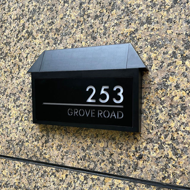 Picture of Custom Black House Sign with Solar Light - Laser Acrylic Number Door Signs - LED Lit Numbers