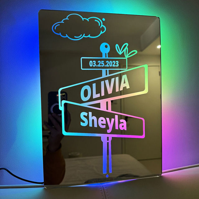 Picture of Custom Road Signs Mirror Light - Custom Mirror Sign with Couple Names and Date