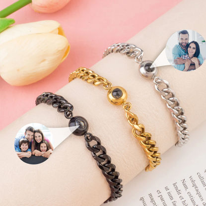 Picture of Custom Bold Chain Photo Projection Bracelet for Men - Custom Picture Bracelet - Memorial Bracelet for Boyfriend and Men - Photo Jewelry Gift for Him