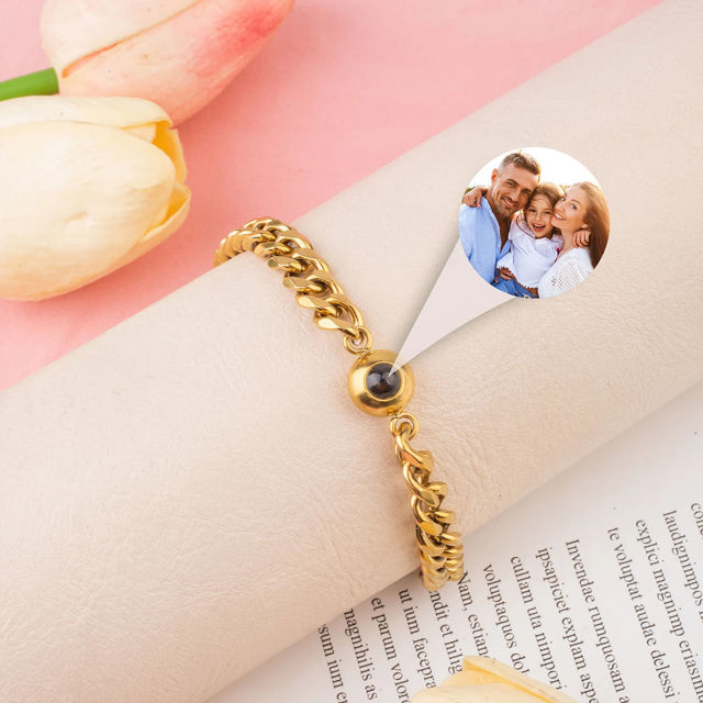 Picture of Custom Bold Chain Photo Projection Bracelet for Men - Custom Picture Bracelet - Memorial Bracelet for Boyfriend and Men - Photo Jewelry Gift for Him