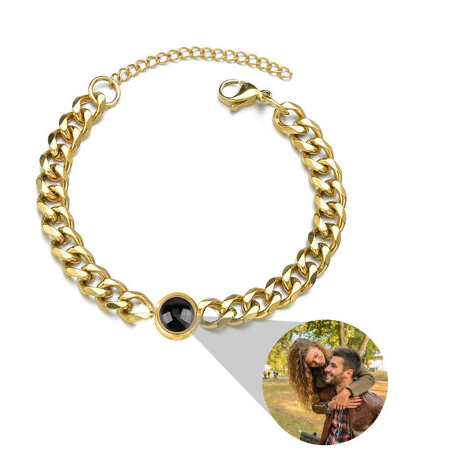 Picture of Custom Bold Chain Photo Projection Bracelet for Men - Custom Picture Bracelet - Memorial Bracelet for Boyfriend and Men - Photo Jewelry Gift for Him