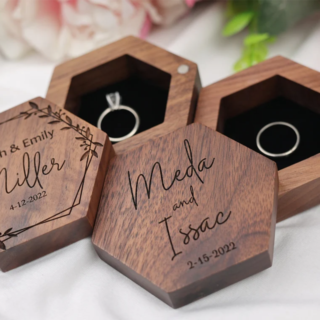 Picture of Custom Wedding Wooden Ring Box - Custom Ring Boxes - Personalized Wooden Ring Box, Hexagonal