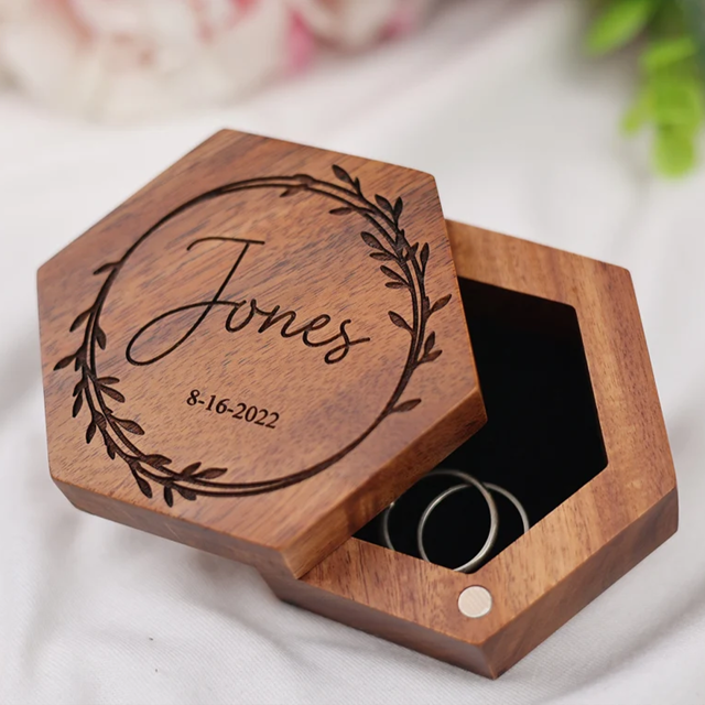 Picture of Custom Wedding Wooden Ring Box - Custom Ring Boxes - Personalized Wooden Ring Box, Hexagonal