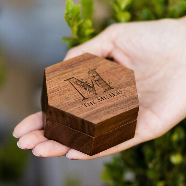 Picture of Custom Wedding Wooden Ring Box - Custom Ring Boxes - Personalized Wooden Ring Box, Hexagonal