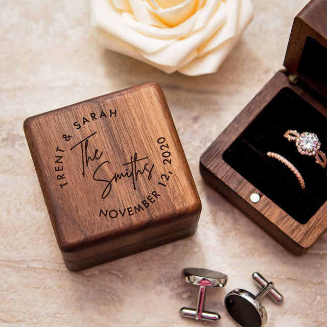 Picture of Custom Ring Boxes - Personalized Wooden Ring Boxes - Custom Engraved Ring Boxes, Square