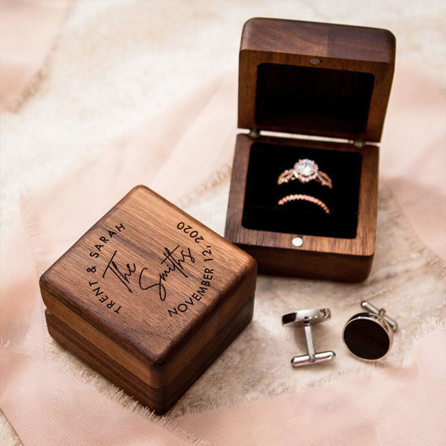 Picture of Custom Ring Boxes - Personalized Wooden Ring Boxes - Custom Engraved Ring Boxes, Square