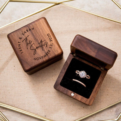 Picture of Custom Ring Boxes - Personalized Wooden Ring Boxes - Custom Engraved Ring Boxes, Square