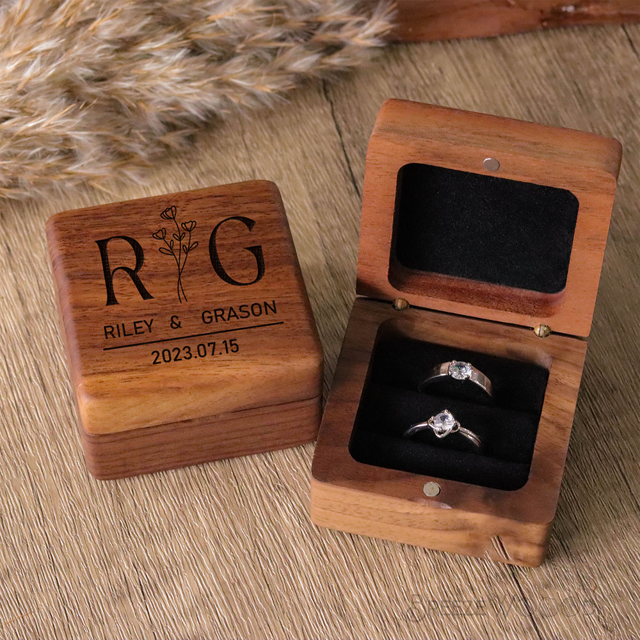 Picture of Custom Ring Boxes - Personalized Wooden Ring Boxes - Custom Engraved Ring Boxes, Square