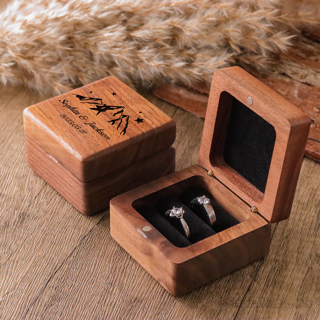 Picture of Custom Ring Boxes - Personalized Wooden Ring Boxes - Custom Engraved Ring Boxes, Square