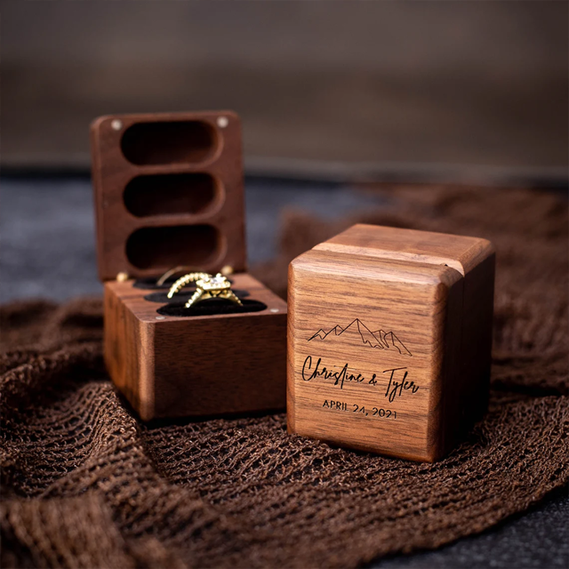 Picture of Custom 3 Slot Ring Box - Custom Ring Boxes - Personalized Wooden Ring Box, Rectangular