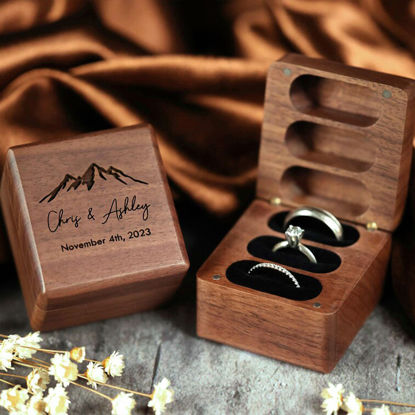 Picture of Custom 3 Slot Ring Box - Custom Ring Boxes - Personalized Wooden Ring Box, Rectangular