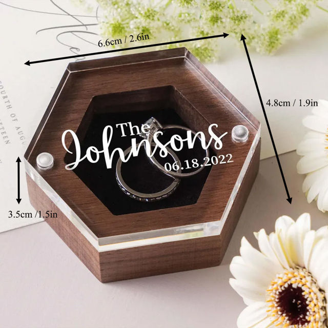 Picture of Personalized Wedding Ring Box - Ring Box with Acrylic Lid and Wooden Base - Custom Engraved Ring Box