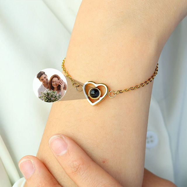 Picture of Custom Heart Projection Photo Bracelet - Dainty Bracelet for Girls - Memorial Bracelet - Gift for Girlfriends