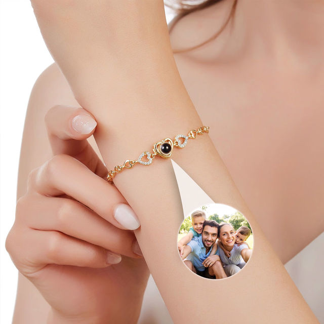 Picture of Personalized Photo Projection Charm Bracelet with Heart Chain -  Memorial Picture Bracelet for Her - Gifts for Valentine's Day and Anniversary