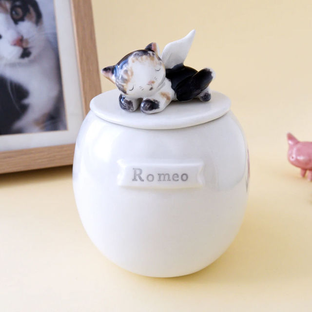 Picture of Custom Handmade pet Ceramic Urn - Personalised Pet Urn with Flowers - Pet Ornaments