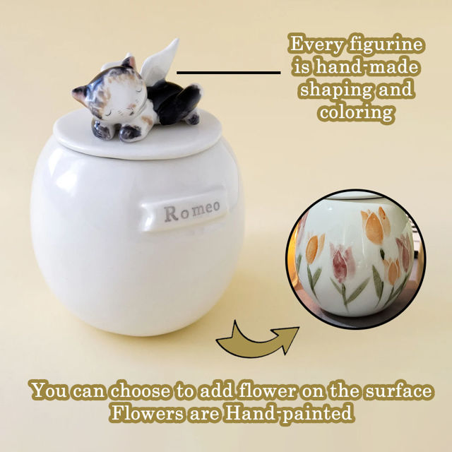 Picture of Custom Handmade pet Ceramic Urn - Personalised Pet Urn with Flowers - Pet Ornaments