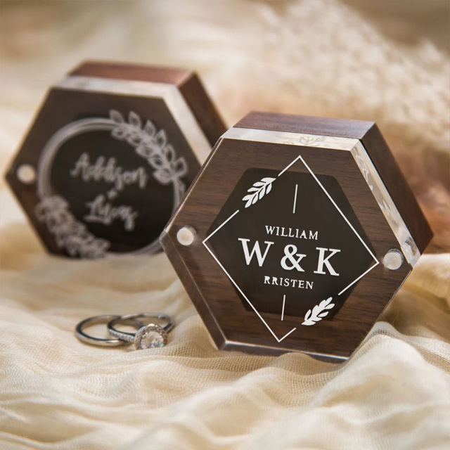 Picture of Personalized Wedding Ring Box - Ring Box with Acrylic Lid and Wooden Base - Custom Engraved Ring Box