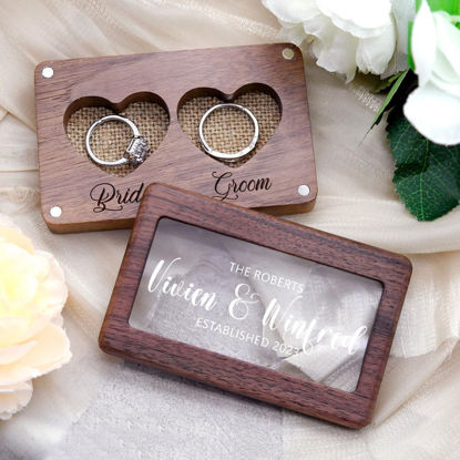 Picture of Custom Double Wedding Ring Box - Personalized Wooden Ring Box - Custom Love Ring Box