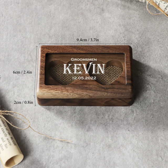 Picture of Custom Double Wedding Ring Box - Personalized Wooden Ring Box - Custom Love Ring Box