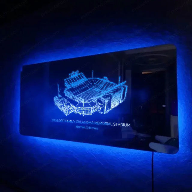 Picture of Gaylord Family Oklahoma Memorial Stadium Mirror Light - Gifts For Sports - Best Gifts for Football Lover