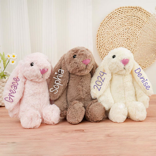 Picture of Custom Embroidered Security Fluffy Bunny Rabbit with Name - Personalized Comfort Rabbit for Kids Gift - Baby Shower Gift