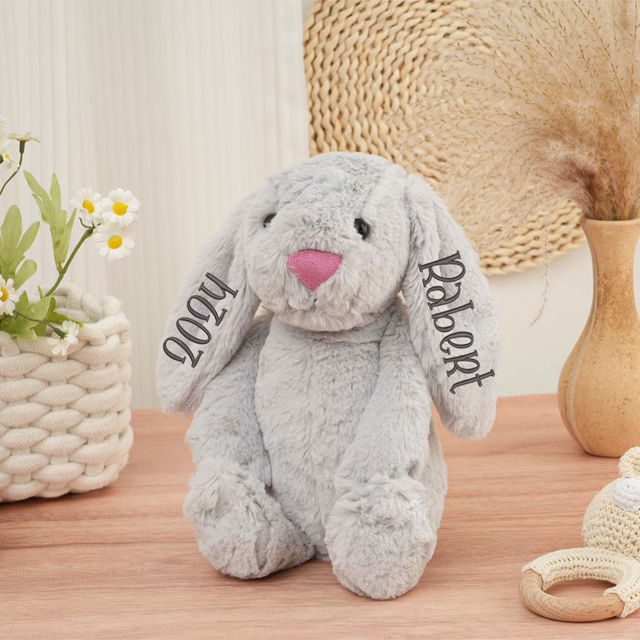 Picture of Custom Embroidered Security Fluffy Bunny Rabbit with Name - Personalized Comfort Rabbit for Kids Gift - Baby Shower Gift