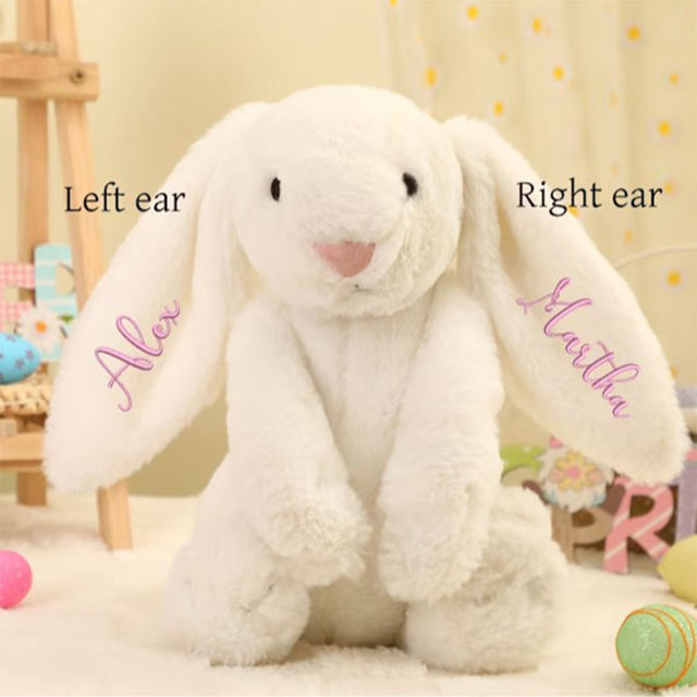 Picture of Custom Embroidered Security Fluffy Bunny Rabbit with Name - Personalized Comfort Rabbit for Kids Gift - Baby Shower Gift