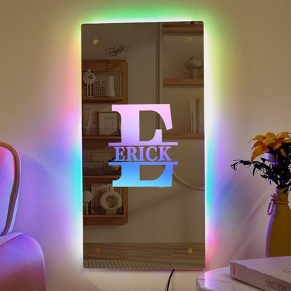 Picture of Personalized Name LED Neon Sign Mirror with Uppercase Letter - Customized Illuminated Name Mirror - Wall Art Light Up Mirror - Best Birthday, Anniversary & Christmas Gift for Family and Friends